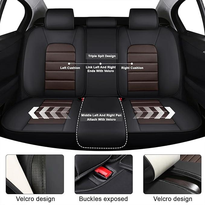 AREKA 5 Car Seat Covers for Honda Civic 2002-2026 Breathable Leather,Waterproof Car Seat Protectors with Comfort Headrest Pillows,Automotive Vehicle Cushion with Storage Pockets (Luxury,Brown)