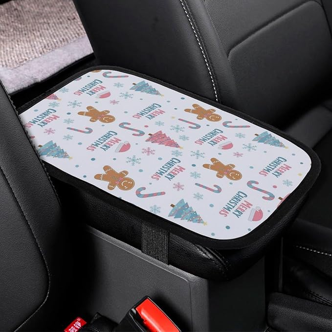 PPIKTC Car Armrest Cover Pink Christmas, Universal Fit Comfortable Soft Cover, Handrail Box Cushion for Most Vehicle