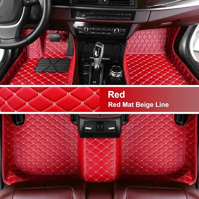 Custom Fit Car Floor Mats for Most Cars, SUVs, Trucks - Waterproof PU Leather All-Weather Floor Liners - Durable Anti-Slip Interior Car Accessories to Protect Vehicle Floors (Red Beige)