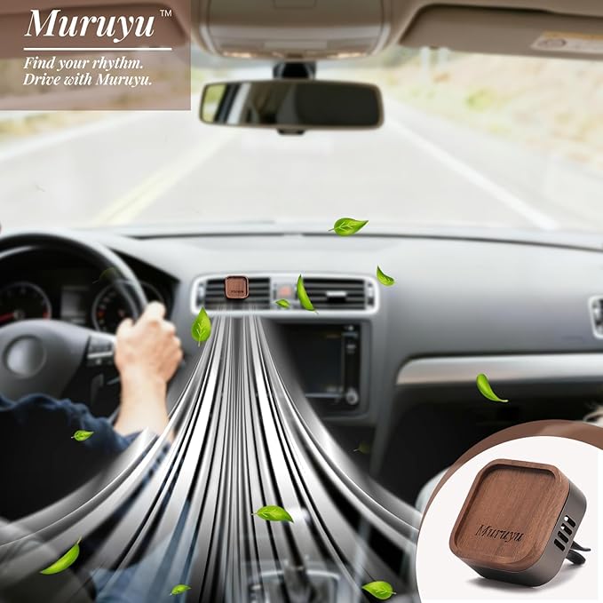 Muruyu Car Diffuser, Walnut Wood & Zinc Alloy with Magnetic Closure, Refillable DIY Scent Personalization, Elegant Car Air Freshener Vent Clips for Gift (Essential Oils Not Included)