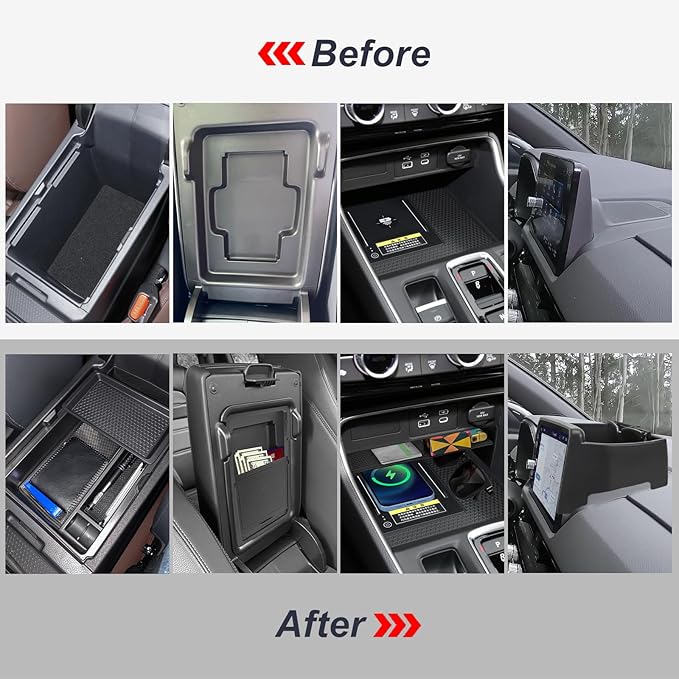 Neepiar 4PCS Center Console Organizer Compatible with 2023 2024 2025 2026 Honda CRV EX-L/Sport-L Hybrid Dashboard Tray and Armrest Storage Box Armrest Hidden Tray Interior Accessories