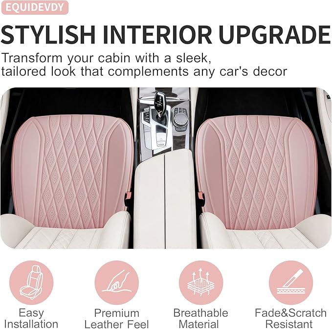 EQUIDEVDY 2 Pack Leather Bottom Car Seat Covers,Front Seat Covers for Cars,Driver Car Seat Cover,Luxury Faux Leather Seat Protectors,Full Wrap,Waterproof,for Most Vehicles,Sedan,SUV,Truck (Pink)
