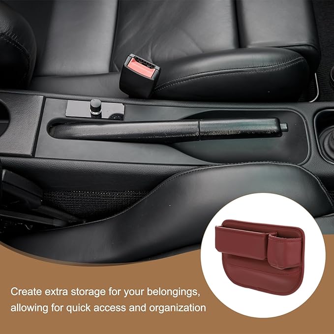 HARFINGTON Car Seat Gap Filler Organizer 11.8 x 8.3 x 2.2 Inch PU Universal Car Organizer Storage Box Between Seat and Console (Left) with Cup Holders for Phone Sunglasses Keys, Red