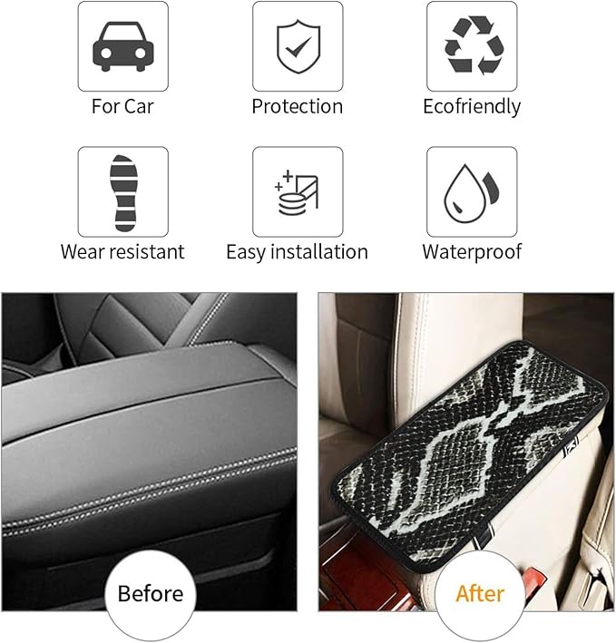 Snake Skin Reptile Auto Center Console Pad Car Armrest Seat Box Cover Protector Universal Fit Car Decor Handrail Box Arm Rest Cushion Lid