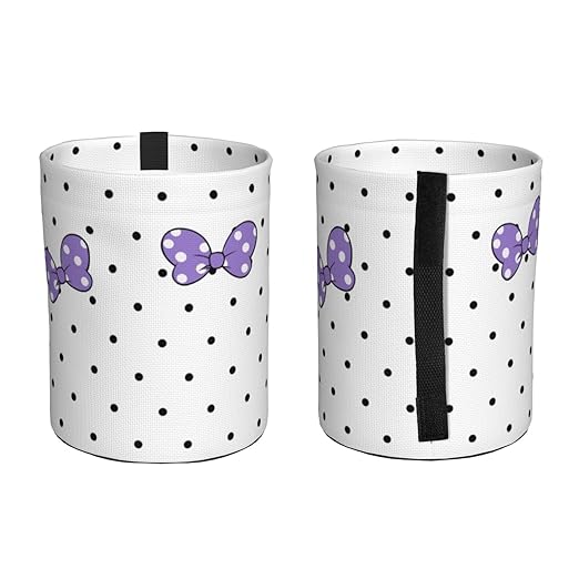 Cute White Polka Dot Purple Bow Car Trash Can Garbage Cans Foldable,Small Hanging Car Organizer Storage Bag Leak Proof, Auto Back Seat Trash Bin Universal for Truck, SUV, Outdoor Travel