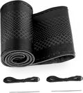 BELINOUS Leather Steering Wheel Cover Lace Up, Embossed Steering Wheel Wrap Fit for 13 3/4-16 Inch Car, Stitch on Wrap DIY w/Needle Thread (Size L5, Black)