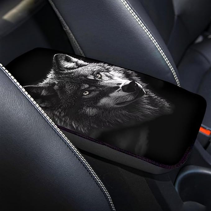 Mintutlipy Prairie Wolf Car Armrest Cover Car Seat Box Cover Car Decoration Car Center Console Cover Wear Proof Sweat Proof