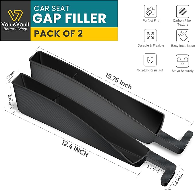 2Pcs Car Seat Gap Filler Organizer, Universal Gap Filler for Cars, SUVs & Trucks, Car blocker between seats to Prevent Essential Items from Falling, Car Gap Filler Designed for a Seamless interior Fit