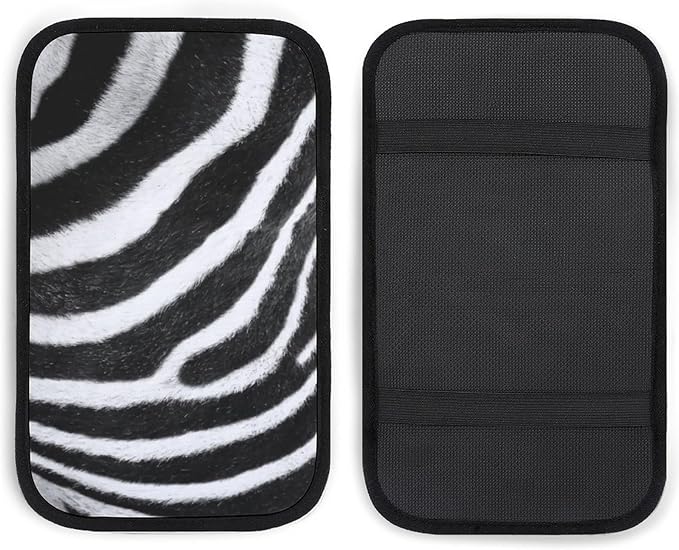Black White Stripes Zebra Print Car Center Console Cushion Pad,Waterproof Armrest Seat Box Cover Protector,Comfortable Car Decor Accessories Fit for Most Cars, Vehicles, SUVs