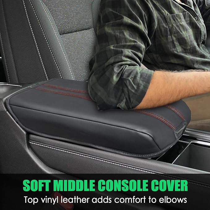Center Console Cover for Chevy Traverse & GMC Acadia 2024 2025 2026 - Premium Leather Armrest Protector| 1:1 Custom Fit| Scratch-Resistant & Stylish Interior Upgrade (Red Stitch)