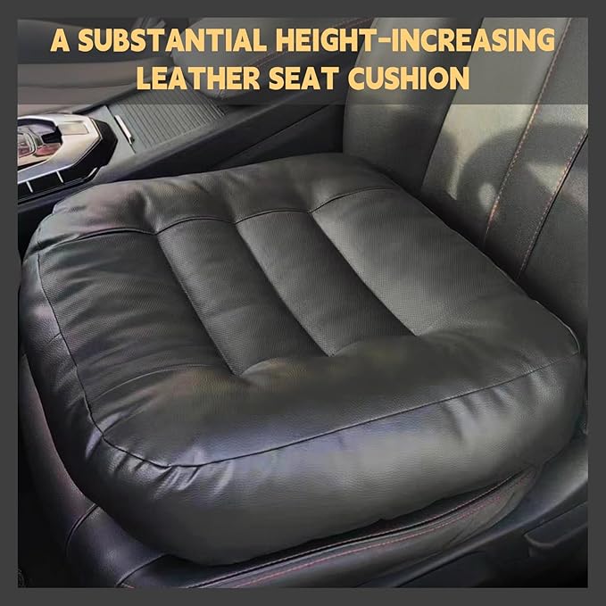 Booster Car Seat Cushion, Thick Leather Car Seat Cushion Pad for Adult to Raise Height, Portable Backless Car Seat Pillow with Handle for Trucks Driving, Suvs, Office Chairs, Wheelchairs (Gray)