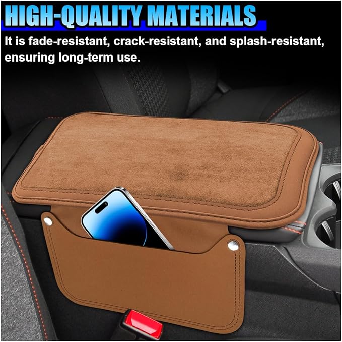 YoRise Car Center Console Cover, Leather Car Armrest Cover with 2 Storage Bags, Comfortable Non-Slip Arm Rest Seat Box Pad, Console Armrest Box Protector Cushion for Most Cars (Orange)