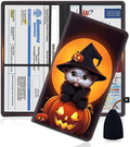 Car Registration and Insurance Holder, PU Leather Auto Document Holder for Men&Women, Vehicle Glove Box Compartment Organizer with Magnetic Shut for Driver's License, Cute Halloween cat Pumpkin