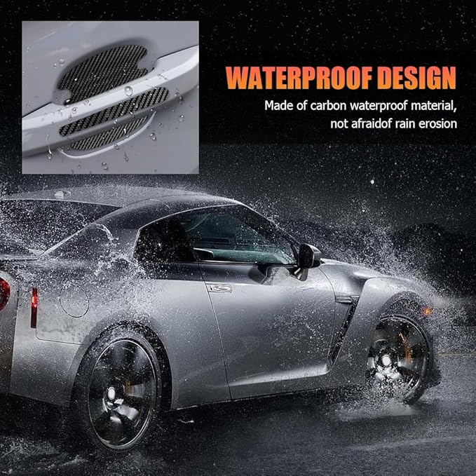 8PCS Car Door Handle Scratch Protectors, Car Door Handle Stickers, Carbon Fiber Texture Anti-Scratches Bowl Sticker, Car Door Handle Paint Guard Cover Universal for Most Car, Truck (Black)