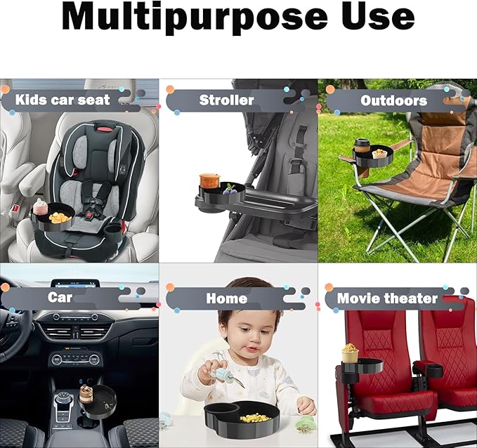 Kids Car Seat Tray, Travel Tray with Cup Holder for Toddler Baby, Kids Car Seat Food Snack Organizer for Road Trip, Stroller snack tray travel must haves - Black