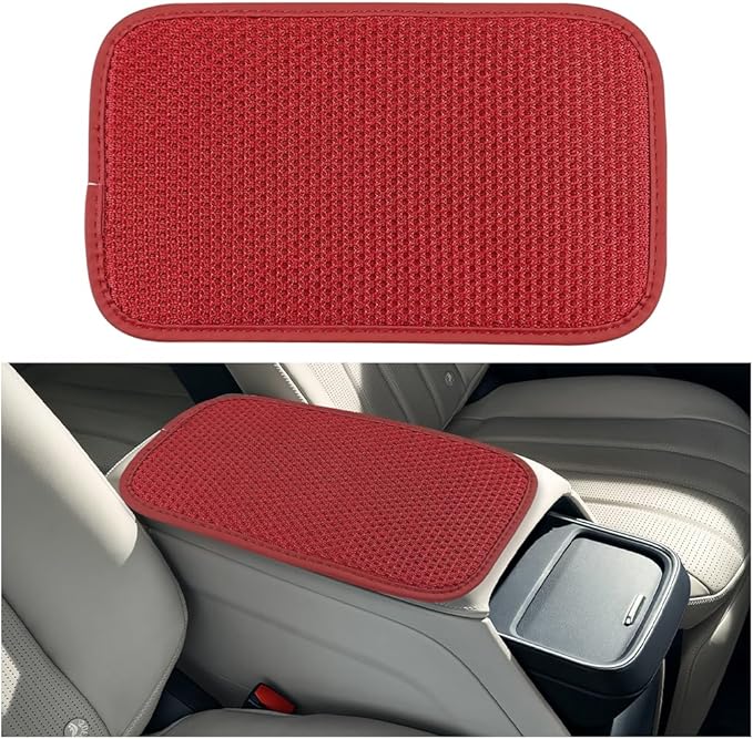 Mandark Car Center Console Cover, Ice Silk Breathable Automobile Armrest Seat Box Cushion Pad, Non Slip Vehicle Interior Protector Accessories, Universal for SUV, RV, Truck (Wine Red)