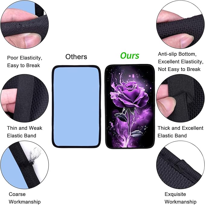 JANENFNA Car Armrest Cover Pads Universal Fashion Cute Auto Center Console Armrest Cover Pad with 2PCS Car Coasters Soft Waterproof Car Armrest Seat Protector for Women,Purple Rose