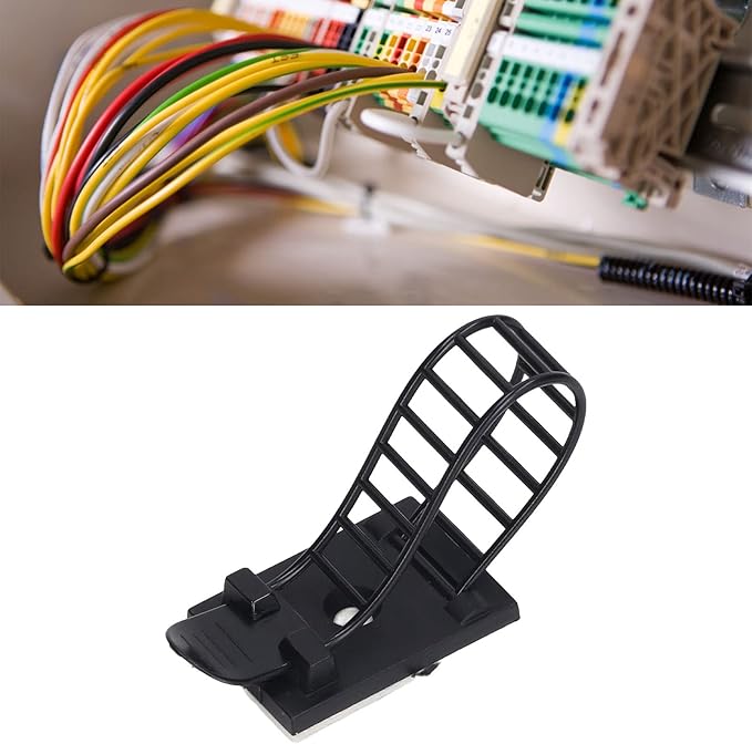 100Pcs Adhesive Cable Management Clips, Adjustable Nylon Strap Ties, Self Adhesive Wire Clamps Organizer with Strong Fixation for Office Home and Car, Reusable Cable Ties for Power (Black)