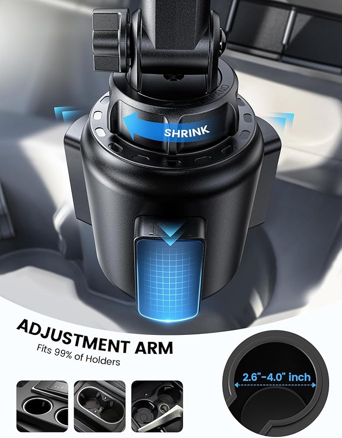Lamicall Cup Phone Holders for Your Car - [Thick Cases Friendly] Universal Adjustable Cell Phone Car Mount for Truck Golf Cart iPhone 17 16 Galaxy S25 Ultra and All 4"-7" Smartphones