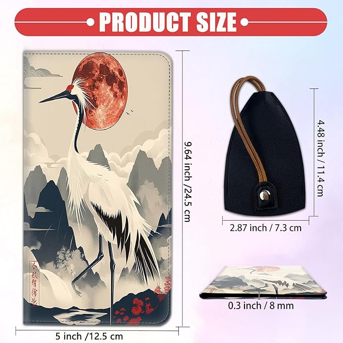 Car Registration and Insurance Card Holder for Women Men, Waterproof PU Leather Glove Box Car Organizer with Magnetic Shut, Vehicle Document Holder for Driver License,Cards, Watercolor Crane