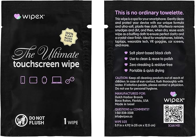 Wipex Car Screen Cleaner & Dashboard Cleaner Bundle - Auto Screen Wipes, Plant-Based Black Cloth, 24 Individually Wrapped Screen Wipes & 40 Interior Cleaning Wipes for Streak-Free Polish