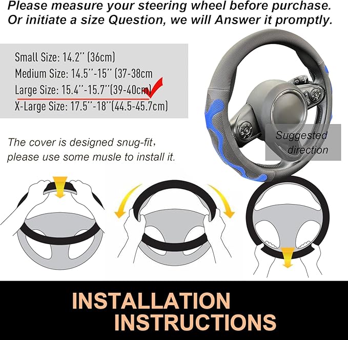 PINCTROT Large Size Comfy Grip Steering Wheel Cover, Anti-Slip Design, 15.5-15.75 Inch(Silicone Blue)
