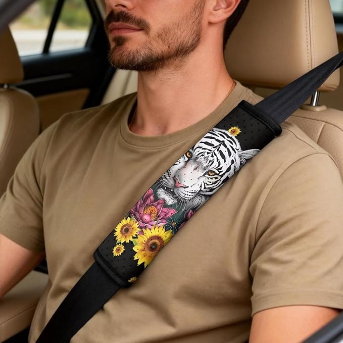 Oramclsy Tiger Heavy Duty Car Seat Covers with Armrest Pad and Sunflower Seat Belt Pads 5 Pack Universal Auto Interior Protector Set Universal Size