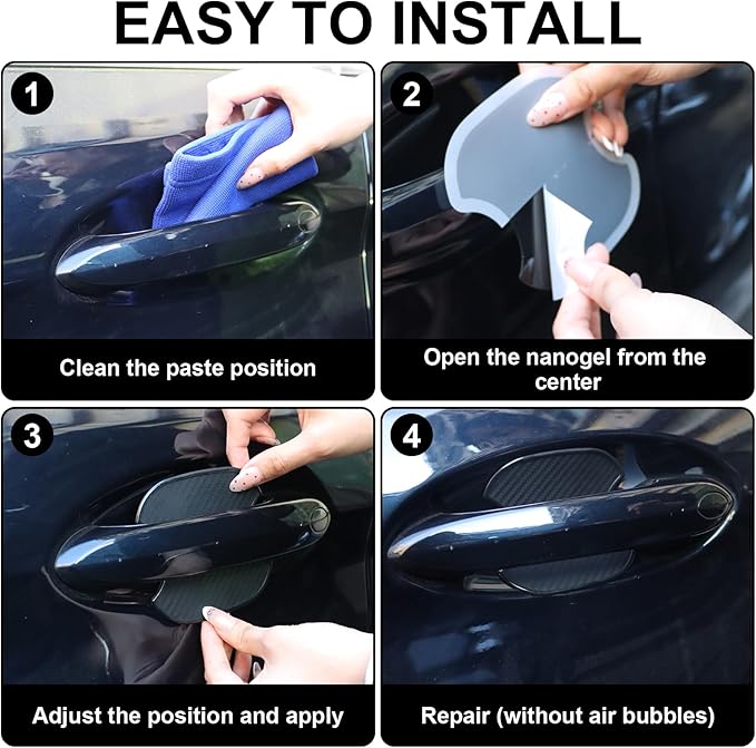 4PCS Car Door Handle Stickers Scratch Protectors Carbon Fiber Car Door Handle Bowl Sticker Universal Door Handle Protective Film for Most Models (Medium)