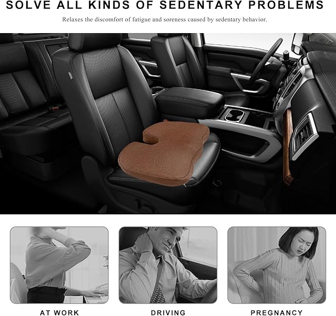 Car Seat Cushion, Memory Foam Cushion for Tailbone Pain & Sciatica Relief, Ergonomic Seat Cushion Comfortable Chair Relief Pillow for Car Office Wheelchair, car Accessories (Coffee, Mesh)