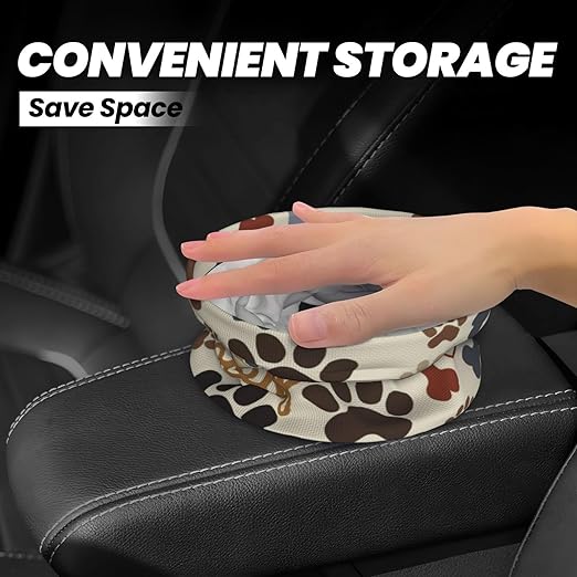 Dog Paw Prints Bones Car Trash Can Leak Proof Hanging Waterproof Garbage Can Multipurpose Trash Bin for Car SUV Front Seat Headrest Collapsible and Portable Storage Pocket