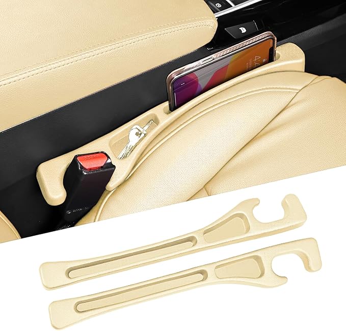 Car Seat Accessories, Car Seat Gap Filler, Car Organizers and Storage with Phone Holder, Car Interior Accessories Fit Sedan SUV Truck -2PCS Beige
