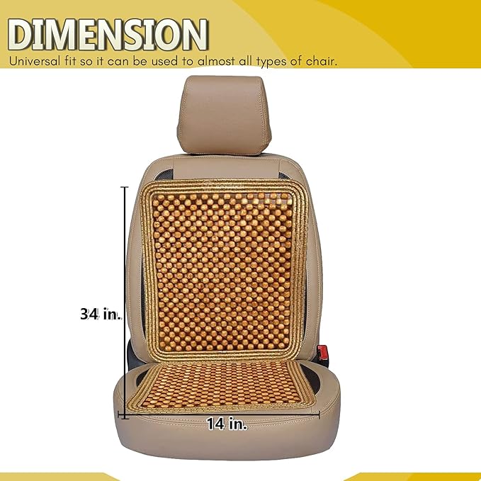 ZONETECH Wooden Beaded Car Driver Seat Cushion - Natural Double Strung Massaging Universal Comfortable Car Seat Cover Cushion with High Ventilation