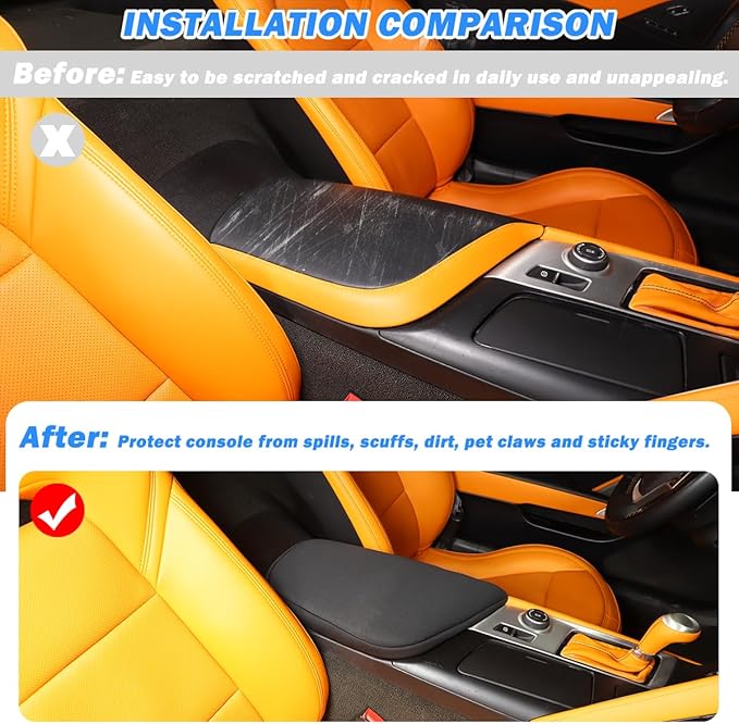 Black Cloth Center Console Cover Armrest Pad for Chevrolet Corvette C7 2014-2019 Car Armrest Cover Cushion,Car Armrest Seat Box Protector Accessories