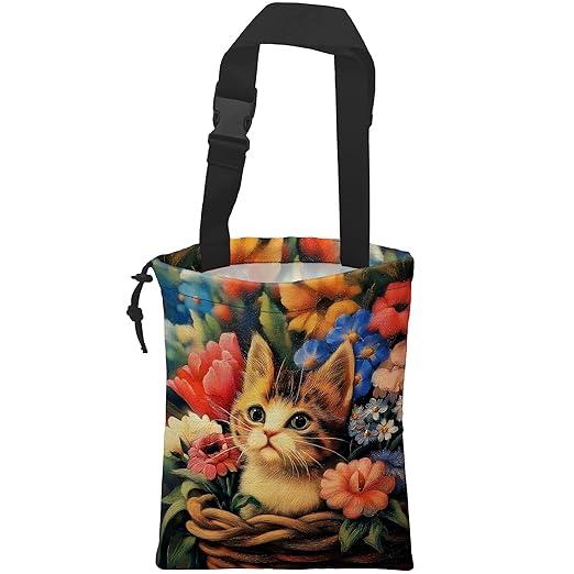 UUCBTAH Car Trash Bag Cute Cat Surrounded by Flowers Car Trash Bin Leakproof Waterproof Car Trash Can for Back Seat, Foldable Car Garbage Bag with Adjustable Straps and Drawstring for Car Accessories