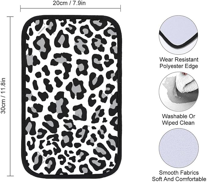 Black White and Grey Leopard Print Car Center Console Cushion Pad,Waterproof Armrest Seat Box Cover Protector,Comfortable Car Decor Accessories Fit for Most Cars, Vehicles, SUVs