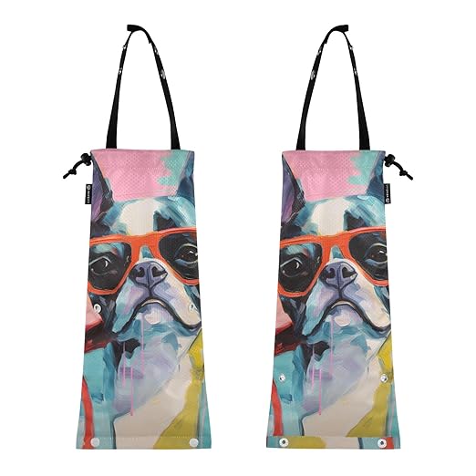 ALAZA Hanging Car Trash Bags Garbage Bag Trash Can for Back Seat Small Dog Cool Glasses Washable Storage Bag Retractable 2 Pack