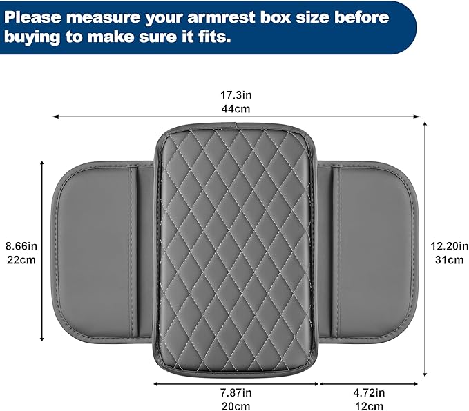 Car Center Console Cover Fit for Volkswagen Leather Armrest Cover with 2 Storage Bags Waterproof Console Cover Scratch & Wear Resistant(Grey)