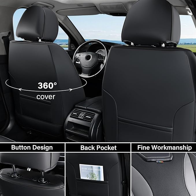 Coverado Car Seat Covers Full Set, Seat Covers for Cars, Front Seat Covers and Back Seat Cover Waterproof Leather Automotive Seat Cover, Universal Car Interior Protectors Cushion for Most Cars