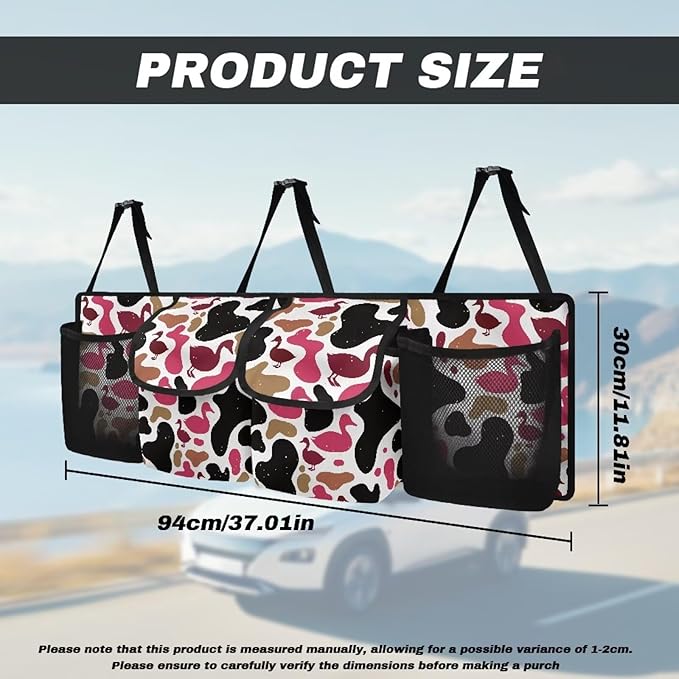 CLOHOMIN Pink Duck Camo Car Storage Organizer for Women Car Trunk Mesh Storage Bag Large Capacity Backseat Hanging Organizer for SUV Auto Sedan Truck Decor