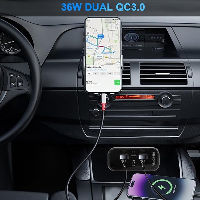 72W 3 Ports 12V RV USB Outlet, 36W PD3.0 Type-C Quick Charge + Dual 18W QC3.0 USB A Panel Wall Mount Car Charger Socket Automotive Multi-Port Adapter for ATV Marine Truck Boat Bus