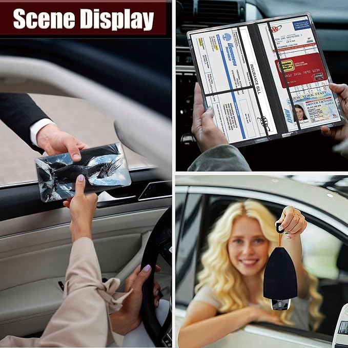 Car Document Holder with Magnetic Shut, Car Registration and Insurance Card Holder, Vehicle Glove Box Organizer Documents, Driver License, Auto Paperwork Organizer Wallet, On Snow Peak Black Dragon