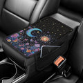 Dreaweet Car Center Console Cover Sun and Moon Floral Car Accessories for Women Girly,Car Armrest Cover with Storage Pockets Universal Arm Rest Center Console Cushion Pad Soft & Comfy