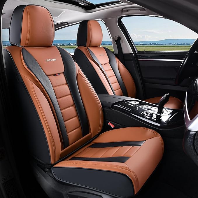 Coverado Car Seat Covers Full Set, Seat Covers for Cars, Front Seat Covers and Back Seat Cover Waterproof Leather Automotive Seat Cover, Universal Car Interior Protectors Cushion for Most Cars