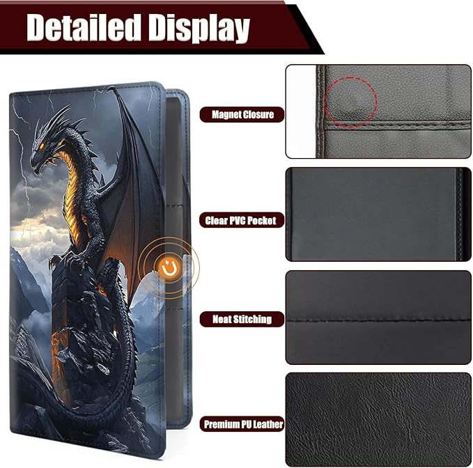 Car Document Holder with Magnetic Shut, Car Registration and Insurance Card Holder, Vehicle Glove Box Organizer Documents, Driver License, Auto Paperwork Organizer Wallet, Black Dragon In The Storm
