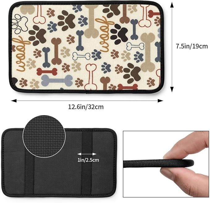 OLIEYFU Dog Paw Prints Bones Auto Center Console Cover Universal Car Armrest Pad Waterproof Women Men Automotive Interior Accessories for Most Vehicle SUV