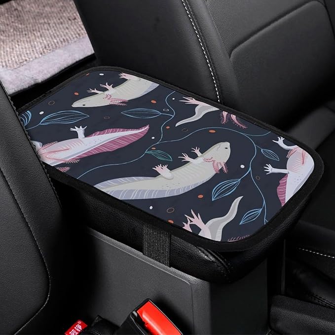 Axolotls Pattern Car Center Console Cushion Pad,Waterproof Armrest Seat Box Cover Protector,Comfortable Car Decor Accessories Fit for Most Cars, Vehicles, SUVs