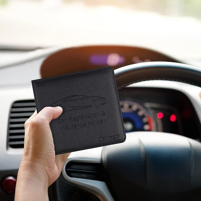 Wisdompro Car Registration and Insurance Card Holder 2 Pack PU Leather Vehicle Glove Box Documents Organizer Auto Paperwork Wallet Case for Women Men Files, ID, Driver's License - Black and Black