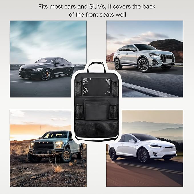 2 PCS Car Backseat Organizer, Heavy Duty Seat Back Storage Bag with Touch Screen Tablet Holder, Waterproof Kick Mats Back Seat Protector for Kids Toddlers, Car Accessories (Normal)