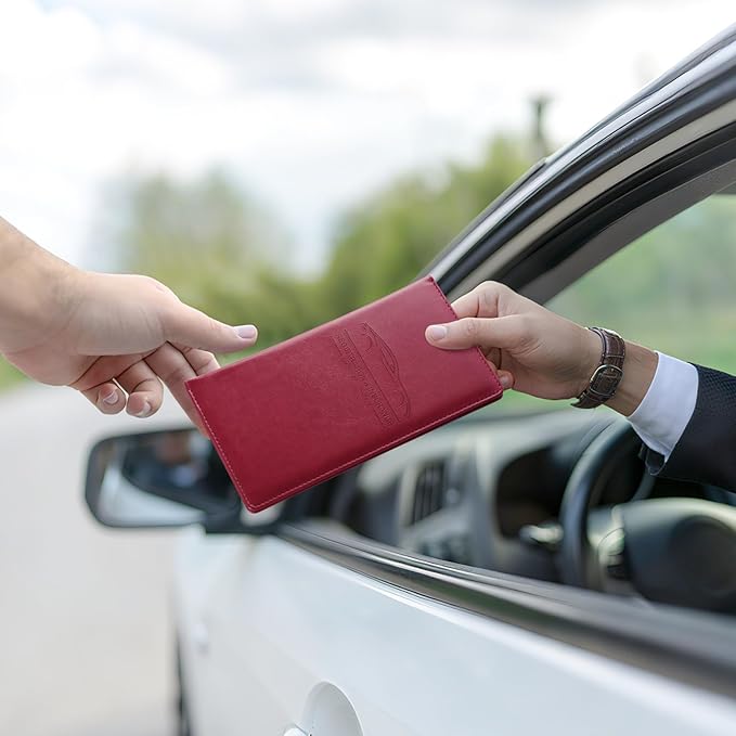 JUSTTOP 2Pack Car Registration and Insurance Holder,Car Document Holder for Cards License with Magnetic Shut,Vehicle Glove Box Car Organizer for Documents, Cards, License(Rose red)