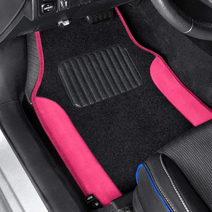 BDK Hot Pink Carpet - Two-Tone Faux Leather Automotive Floor Mats, Included Anti-Slip Features and Built-in Heel Pad, Stylish Floor Mats for Cars Truck Van SUV